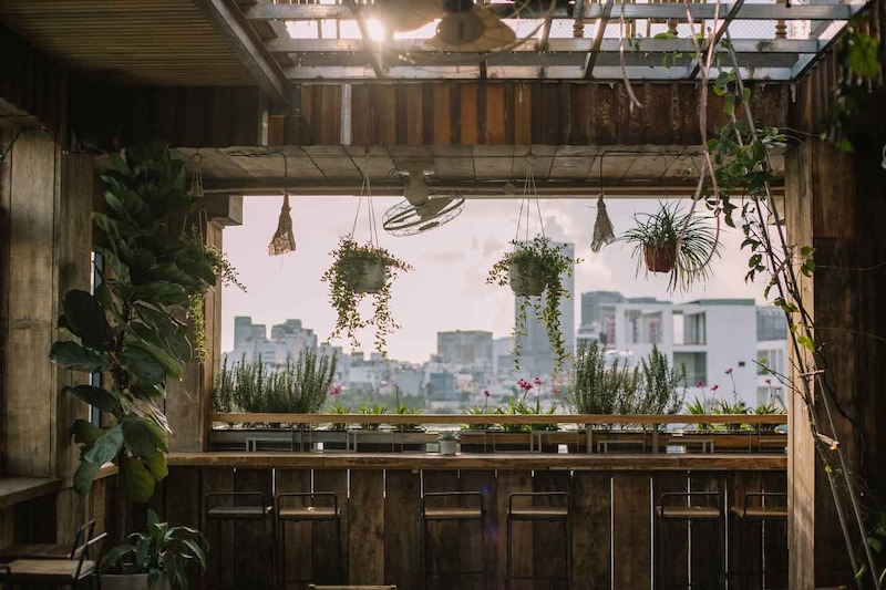 Quán cafe sách phong cách Tropical