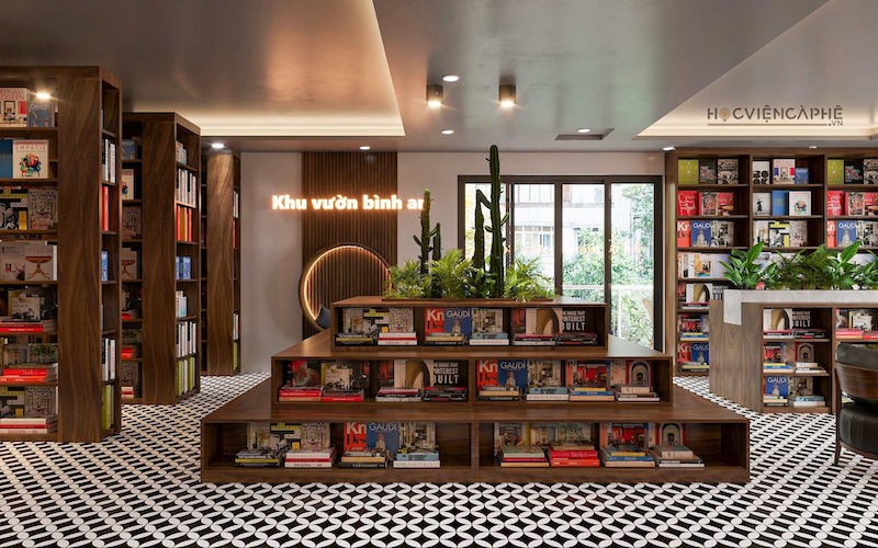 Quán cafe sách phong cách hiện đại, tối giản