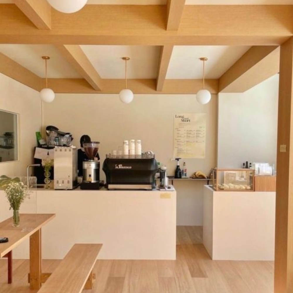Mẫu quán cafe tối giản kết hợp phong cách Hàn Quốc