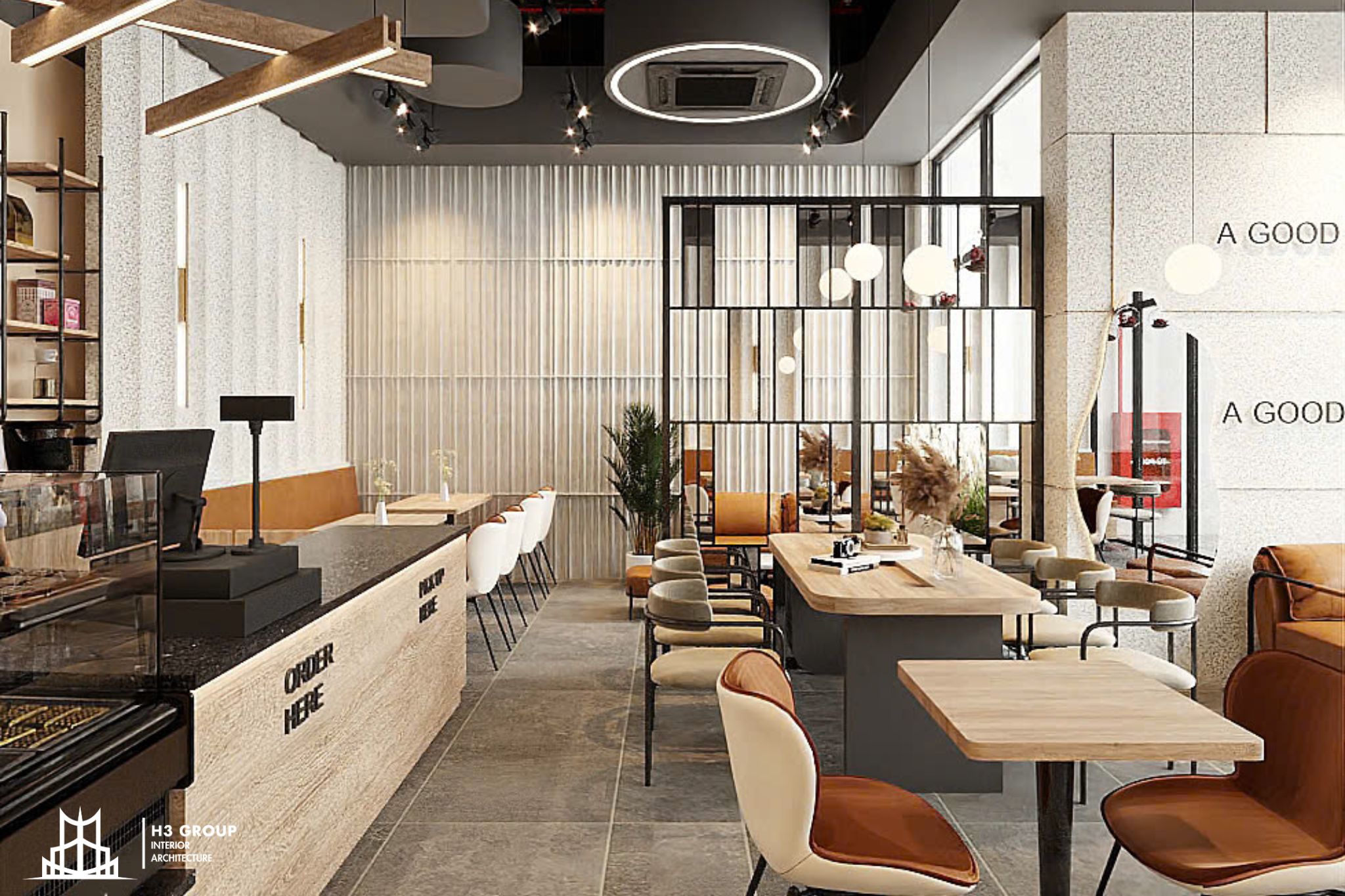 Thiết kế quán cafe 60m3 phong cách Minimalist