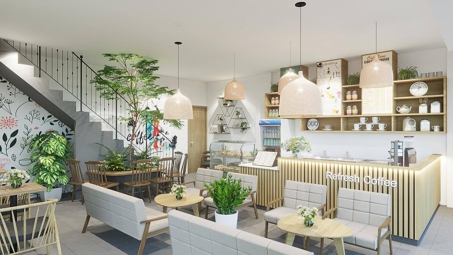 thiết kế quán cafe 60m2