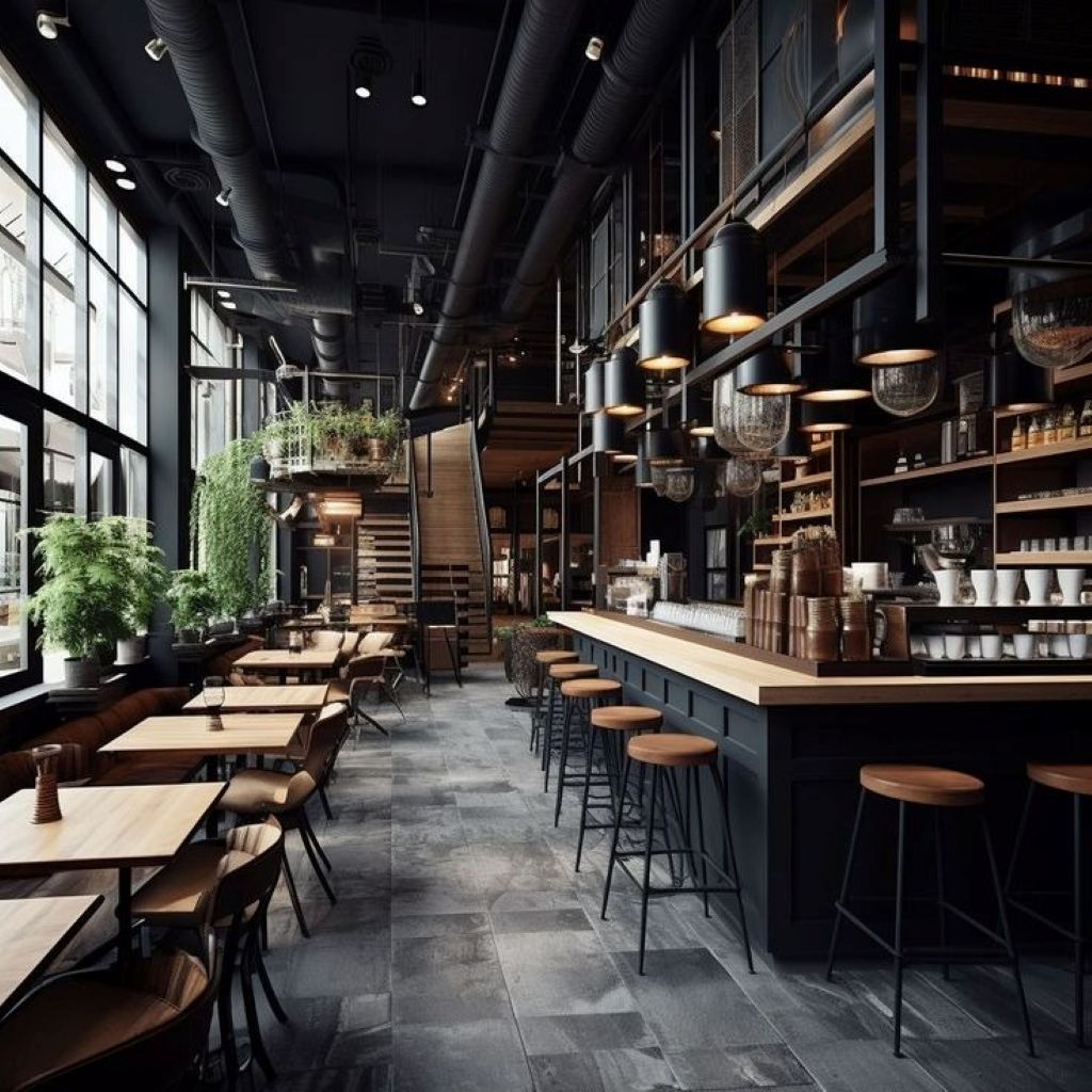 Mẫu quán cafe có không gian tối giản nhưng vẫn rất nổi bật.