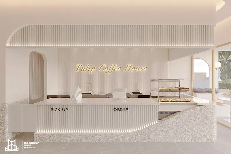 Dự án Tuylip Coffee lựa chọn đá tự nhiên với thiết kế tối giản để tạo nên khu vực quầy bar hiện đại và tinh tế