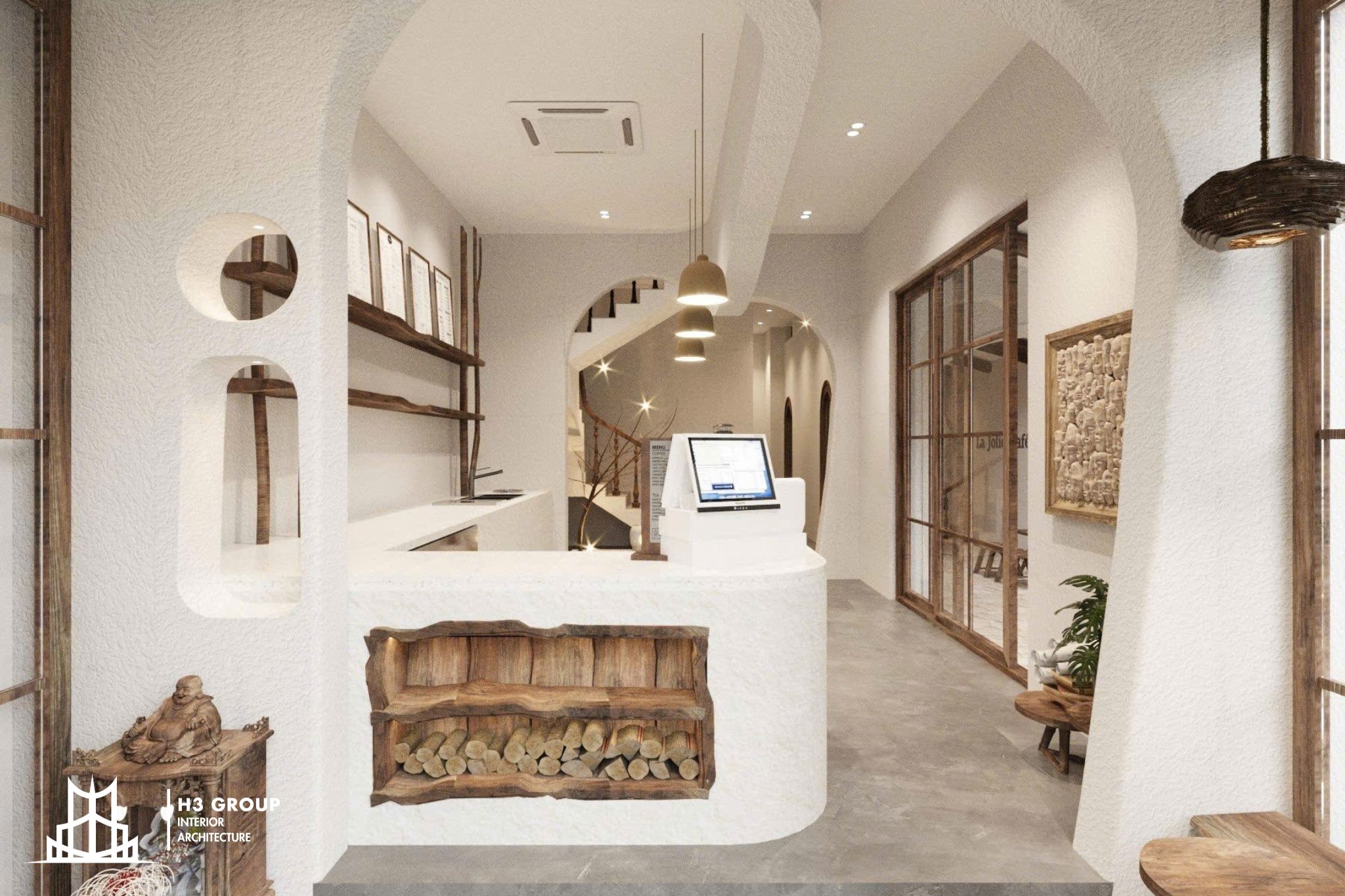 Hệ trần cao, tường bo cong và các chi tiết nội thất bo góc