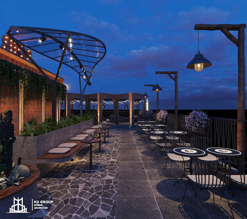 Dự án Local Coffee do H3 Group thiết kế phong cách Industrial kết hợp Tropical, tạo ra không gian chill và lãng mạn