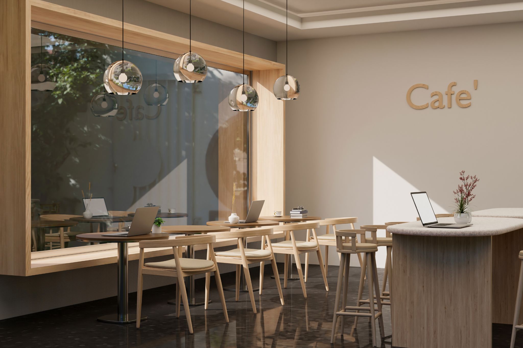 mẫu thiết kế quán cafe kính ấn tượng