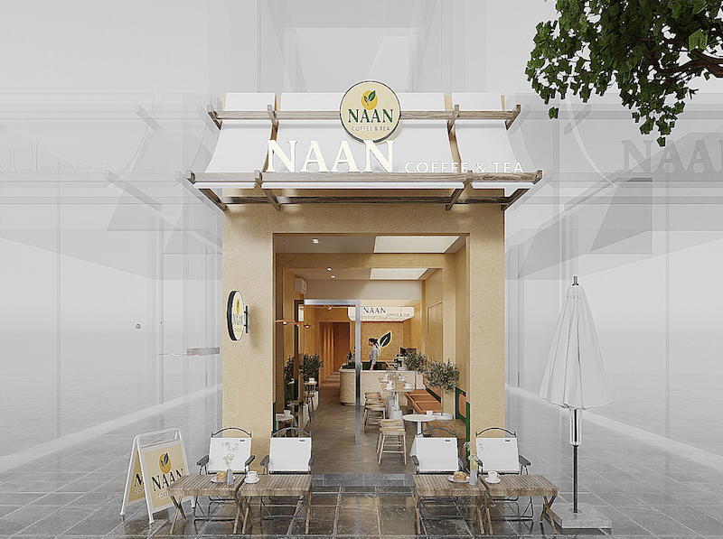 Mẫu thiết quán quán cafe mặt tiền 4m theo phong cách hiện đại kết hợp không gian ngoài trời