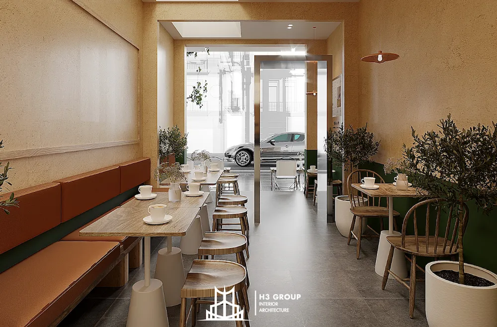 Dự án quán cafe Naan có 1 mặt tiền với diện tích trên 5m2 được thiết kế theo phong cách Châu Âu với tone màu chủ đạo trắng và đỏ trầm tạo sự sang trọng
