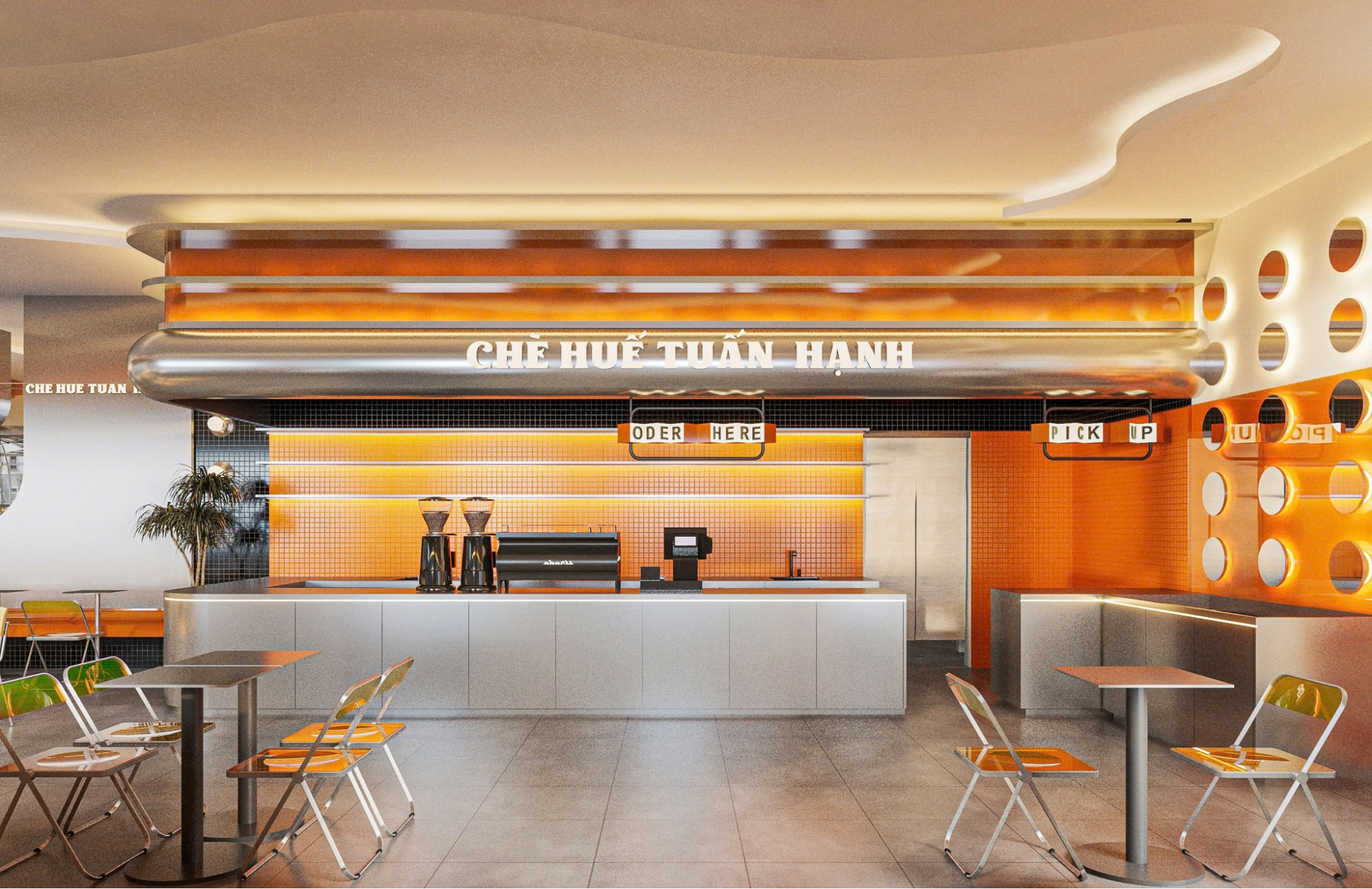 Phong cách hiện đại không cần rườm rà - khu vực quầy bar chữ I ngay lối ra vào, set-up đúng ánh sáng, đúng tone màu là đẹp từng centimet