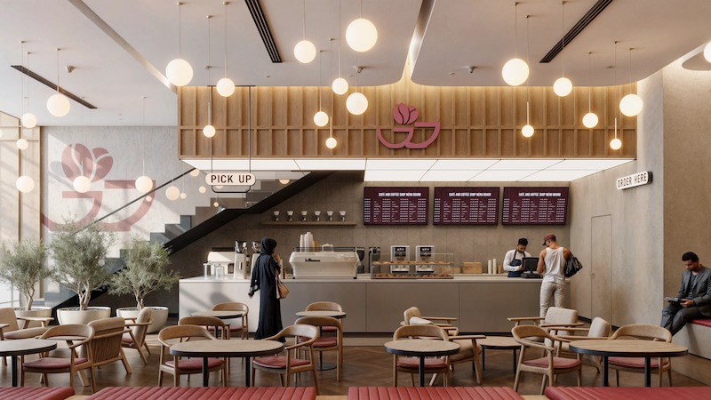 Mẫu thiết kế quán cafe 2 tầng khác biệt với những tông màu trung tính