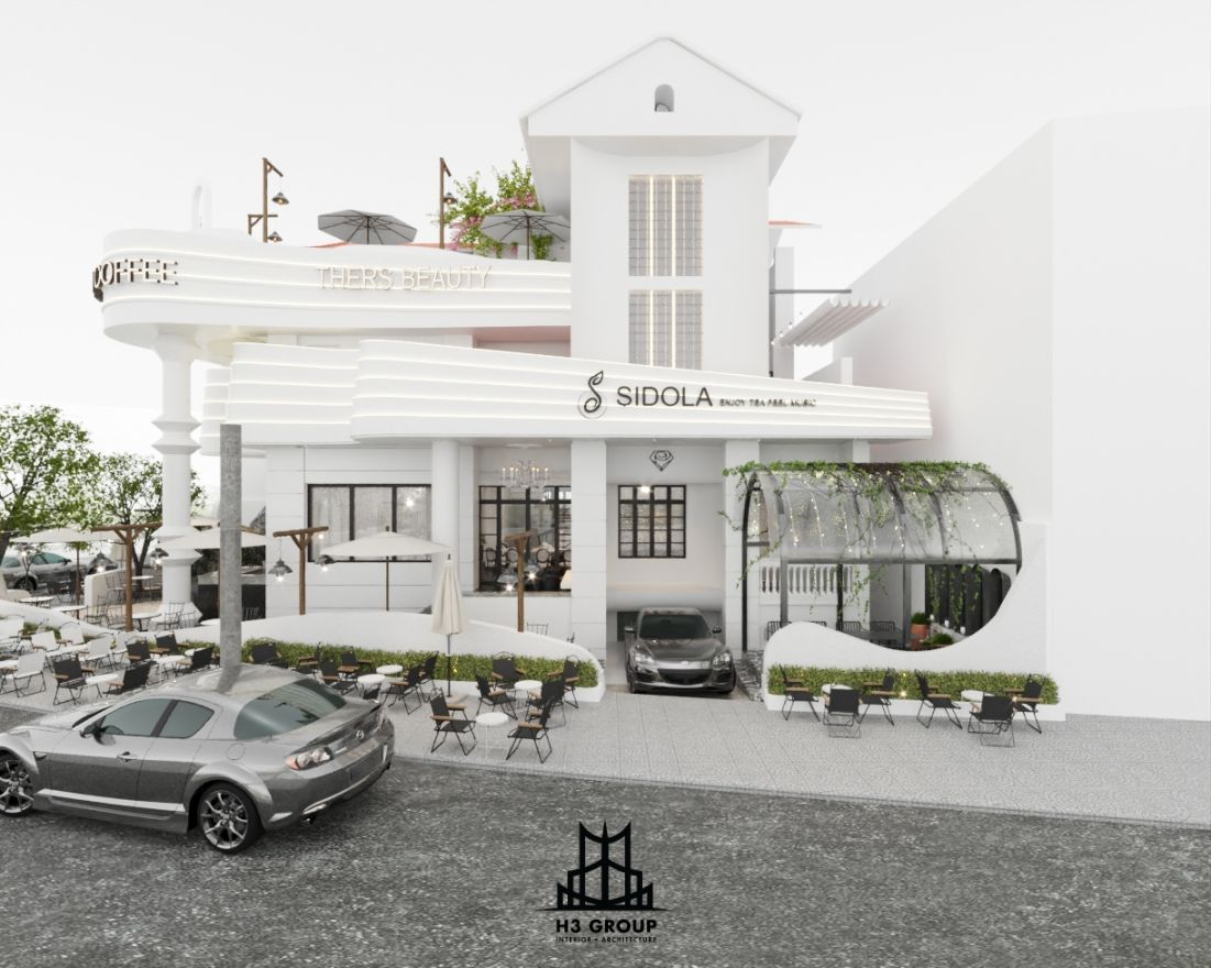 Dự án Sidola Coffee do H3 Group thực hiện theo phong cách Tân cổ điển sử dụng tông màu trắng chủ đạo