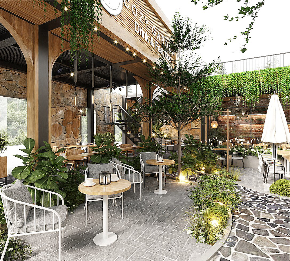 Dự án Cozy Garden do H3 Group thực hiện với ý tưởng tạo nên một không gian nhiệt đới với giàn dây leo xanh cùng cây bàn cảnh xanh tốt