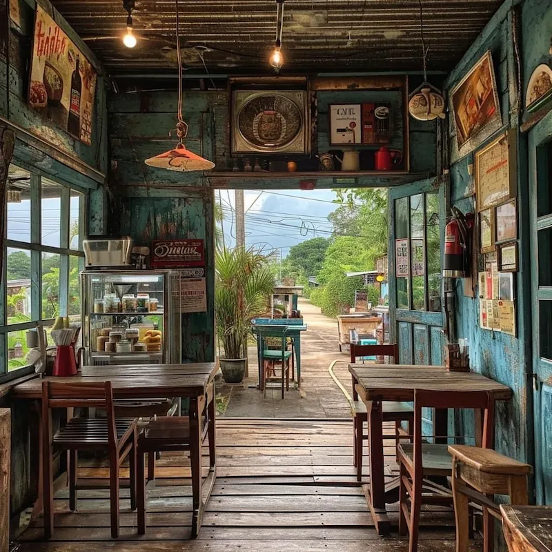 Mỗi góc nhỏ trong quán mang đậm dấu ấn thời gian từ bàn ghế gỗ xước nhẹ đến ánh đèn vàng dịu, mang lại cảm giác vừa thô mộc vừa gần gũi