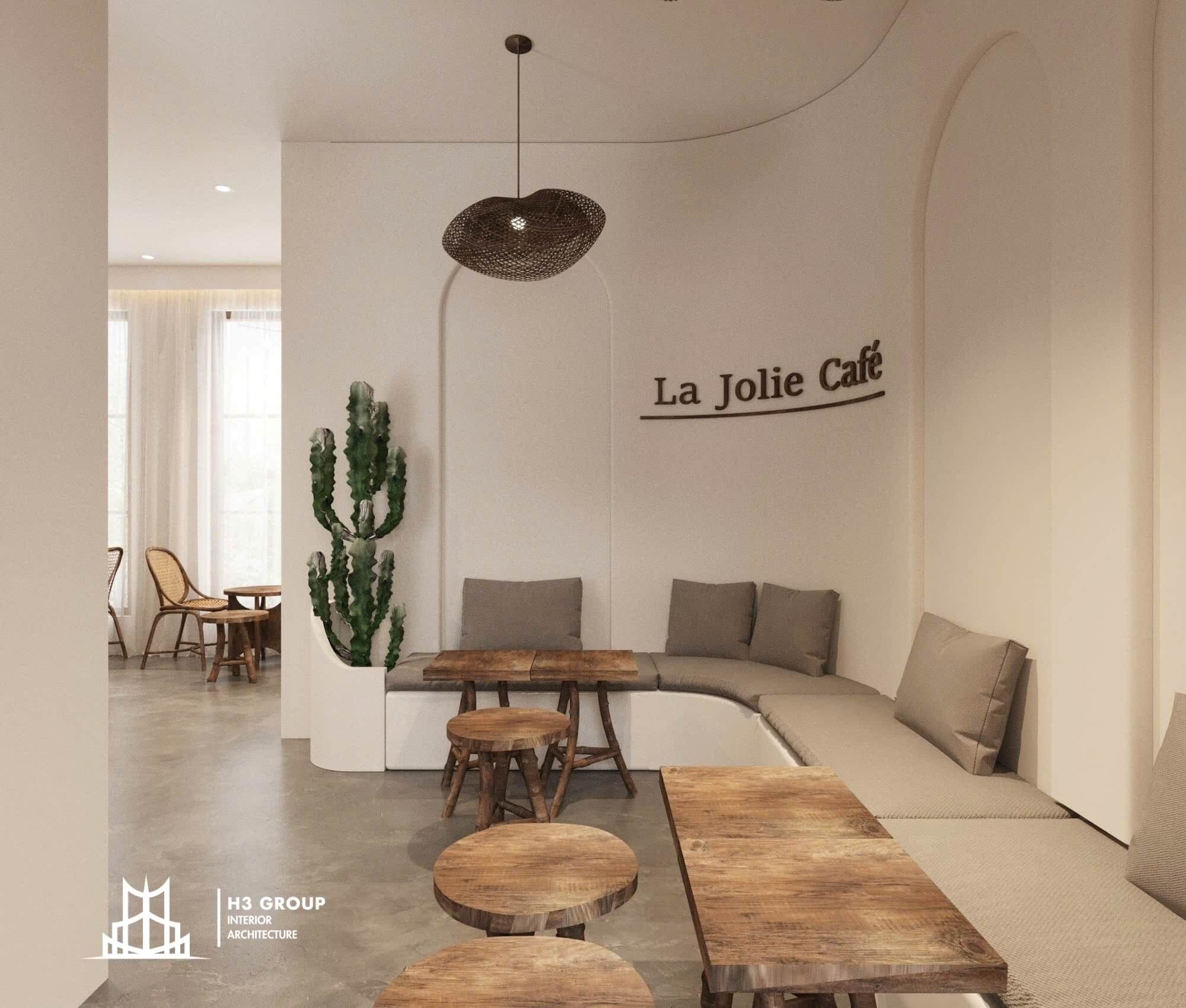 La Jolie Coffee là một dự án điển hình của H3 Group mang đậm phong cách kiến trúc Bắc Âu với gam màu trắng chủ động, kết hợp nội thất gỗ thanh lịch