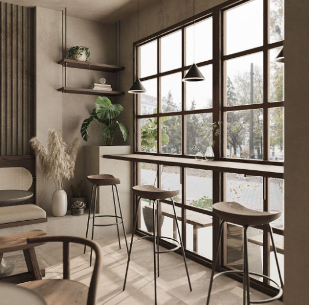 Màu nâu cafe ít bám bụi và khó lỗi mốt, giữ cho quán luôn gọn gàng và có tính thẩm mỹ lâu dài