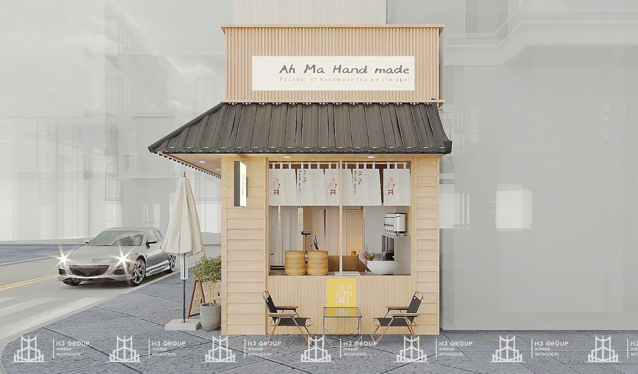 Chọn tông màu sáng, bảng vẫy nhỏ treo bên hông cách điệu và sắp xếp bàn ghế tại khu vực mặt tiền quán cafe 4m