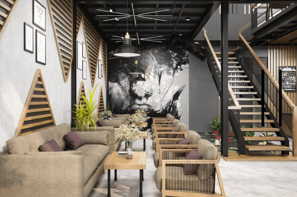 Thiết kế tropical hiện đại kết hợp vật liệu tự nhiên và cây xanh, tạo cảm giác thư giãn trong không gian 3 tầng liền mạch