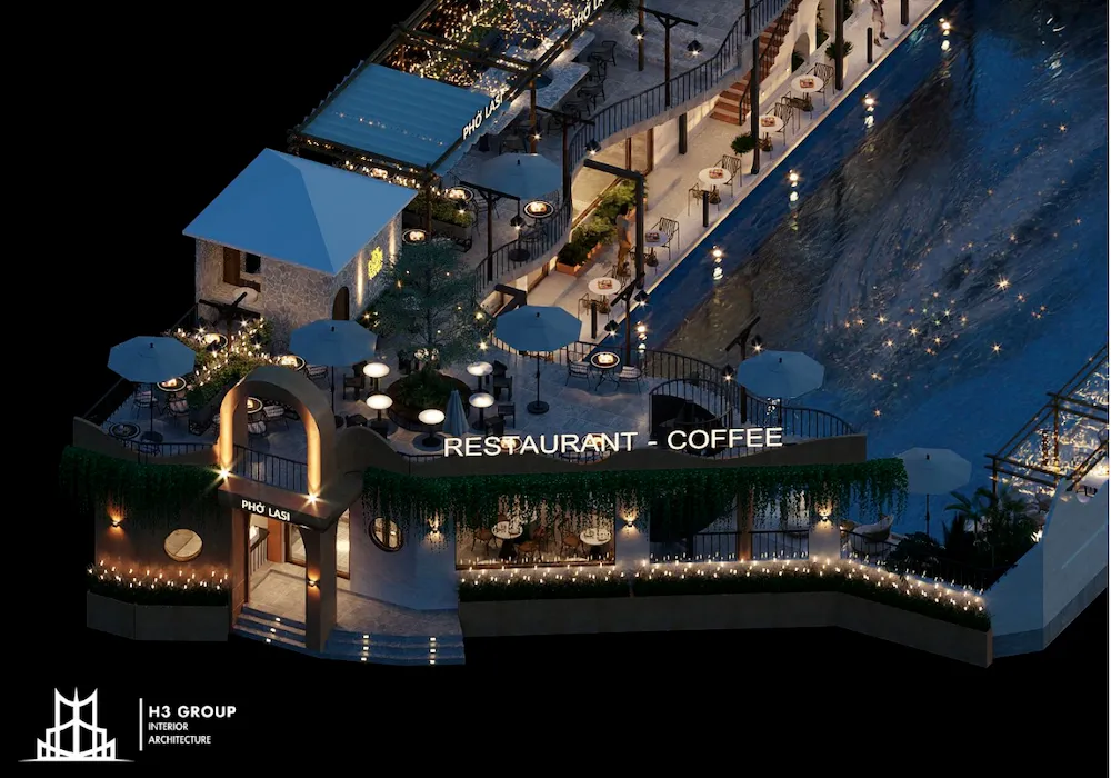 Dự án Phở Lasi Restaurant - Coffee sở hữu mặt tiền góc phố được thiết kế tạo cảm giác tươi mát, thoáng đãng giữa lòng thủ đô chật hẹp