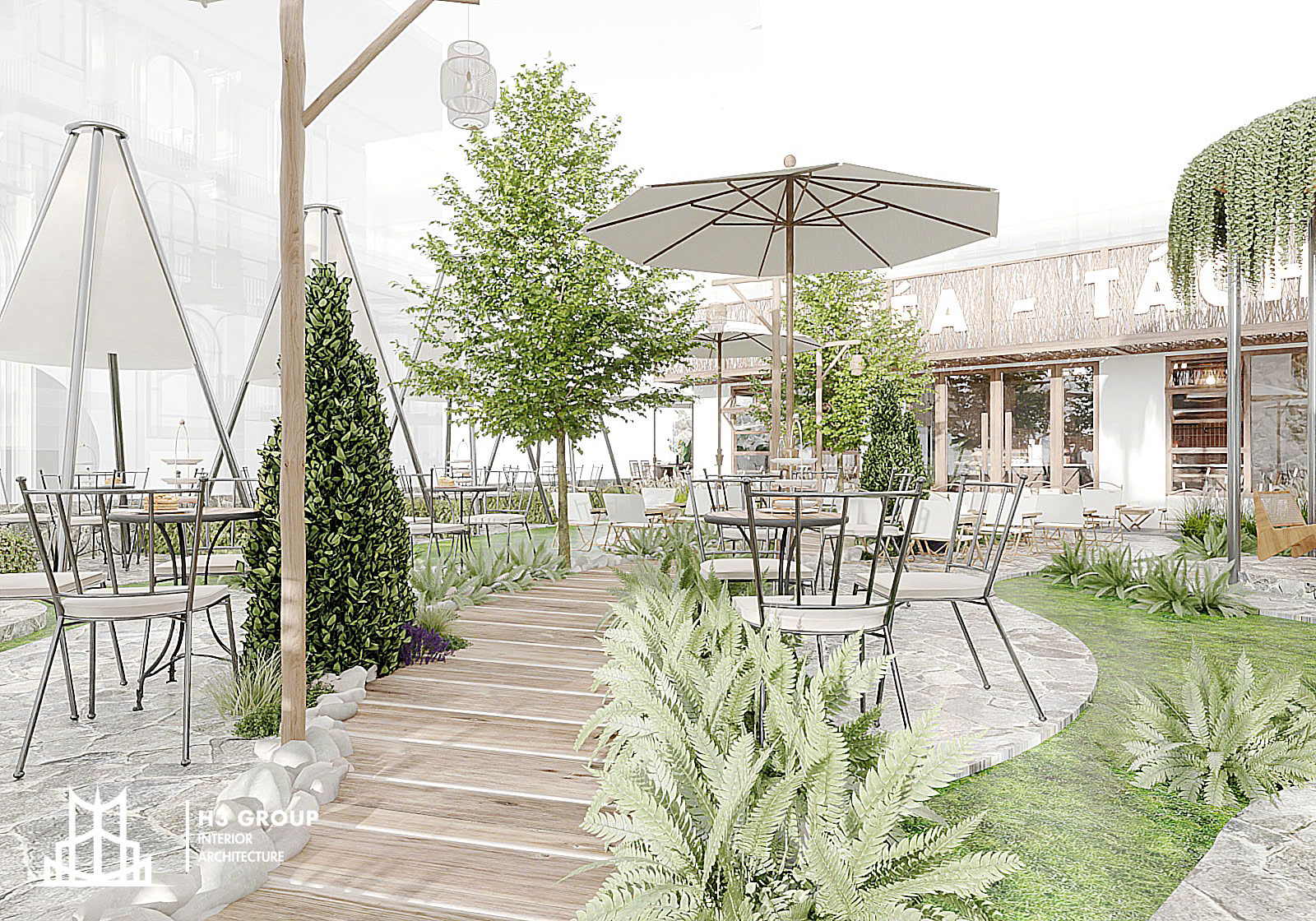 Dự án thiết kế quán cafe sân vườn Téa-Tách theo phong cách hiện đại