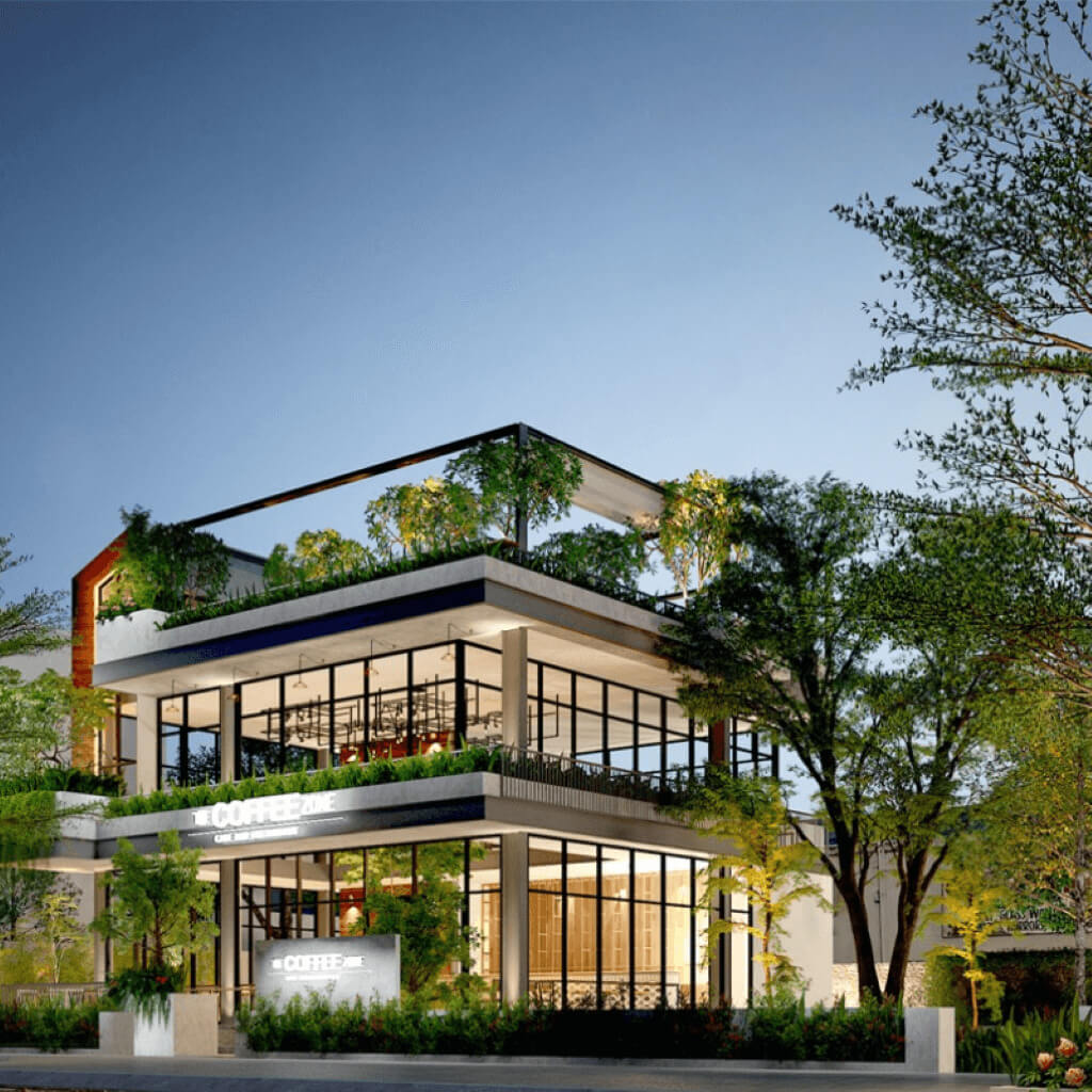Không gian nhiều cây xanh len lỏi qua từng tầng giúp quán cafe phong cách Việt Nam vừa mộc mạc, vừa thư giãn