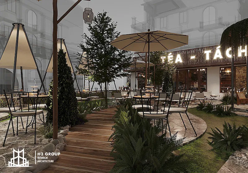 Dự án Cafe Téa Tách do H3 Group thiết kế theo phong cách sân vườn Vintage, giúp mang lại bầu không khí thoải mái và thư giãn