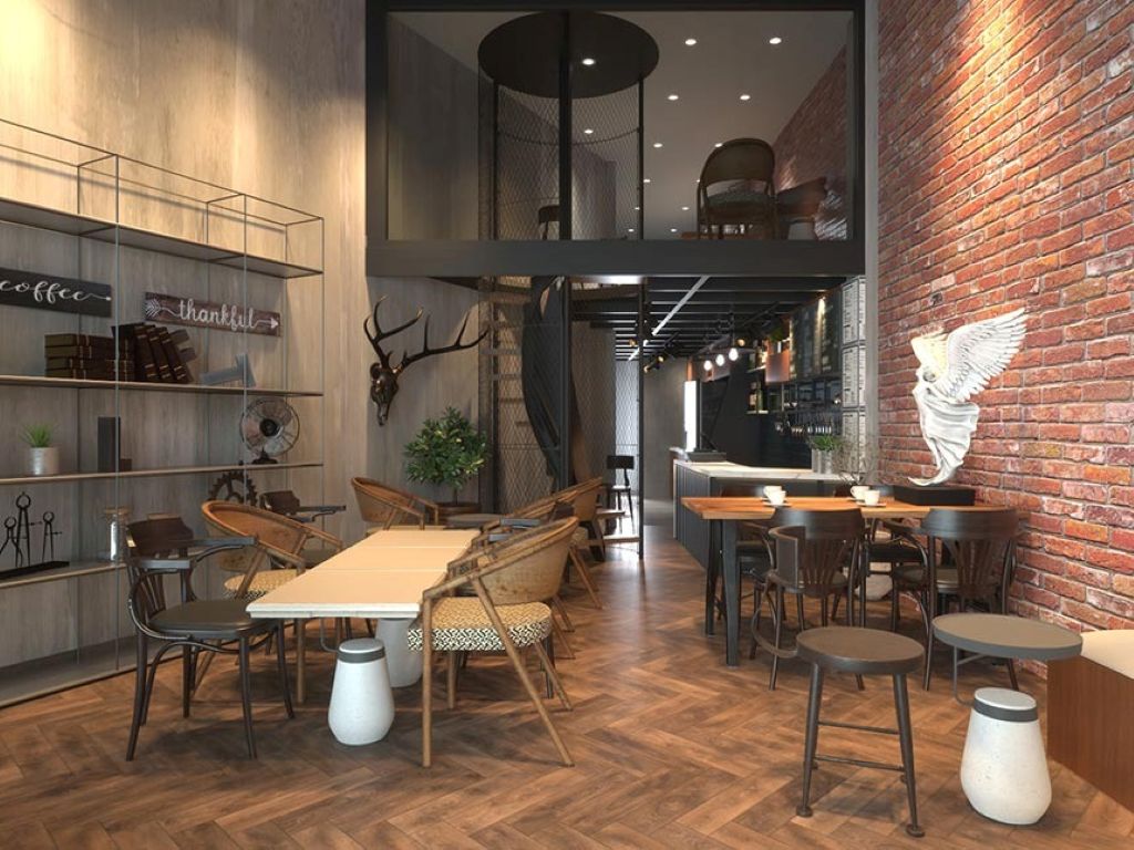 Mẫu thiết kế quán cafe nhỏ có gác lửng làm tăng diện tích không gian theo chiều cao
