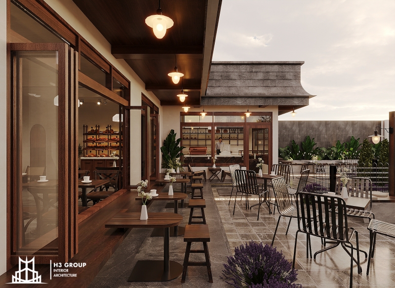 thiết kế quán cafe sân vườn hiện đại