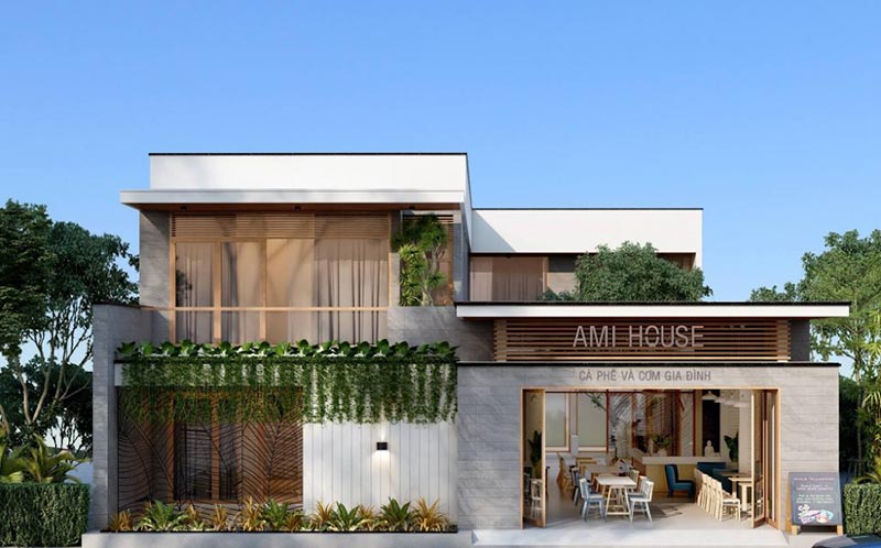 Nhà phố 2 tầng mặt tiền 5m kết hợp quán cafe tầng trệt