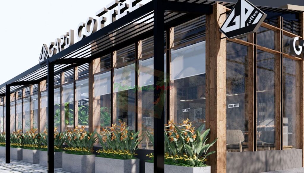 thiết kế quán cafe kính