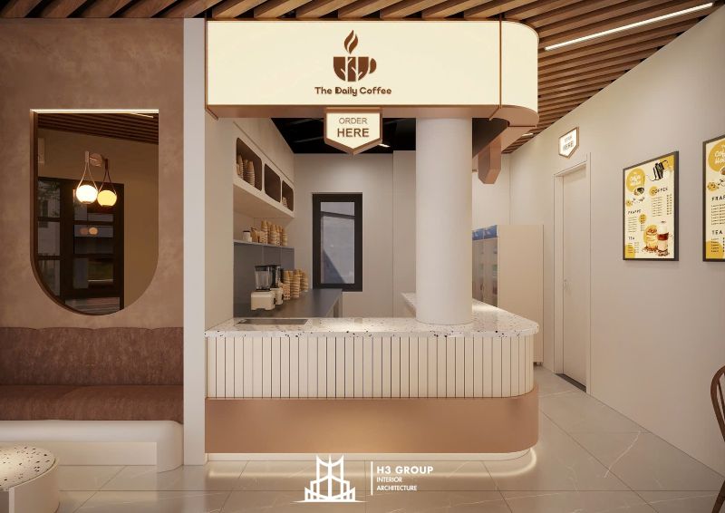 Ưu tiên công năng giúp quầy pha chế nhỏ vừa tối ưu thao tác của barista vừa thuận tiện cho nhân viên phục vụ di chuyển