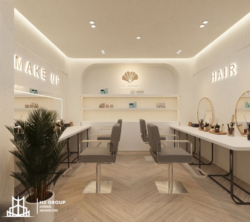 Không gian làm việc tại Six Senses Spa & Hair được thiết kế với tone màu trắng - xám chủ đạo, ánh sáng dịu nhẹ mang đến cảm giác thư giãn và chuyên nghiệp