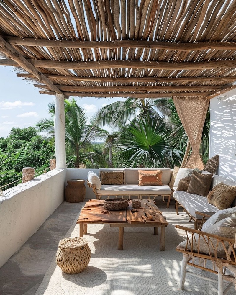 Không gian Tropical rooftop cafe được bao phủ bởi mảng xanh cây cọ, chuối cảnh, mang lại cảm giác mát lành