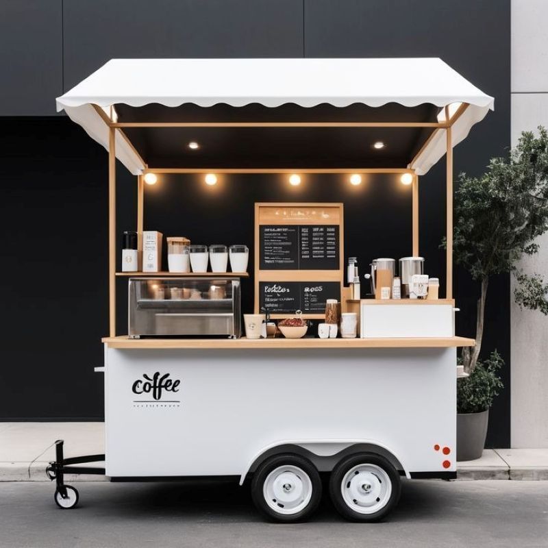 Quầy cafe take away di động với thiết kế tối giản, gọn gàng nhưng đầy đủ tiện nghi, sẵn sàng phục khách mọi lúc, mọi nơi