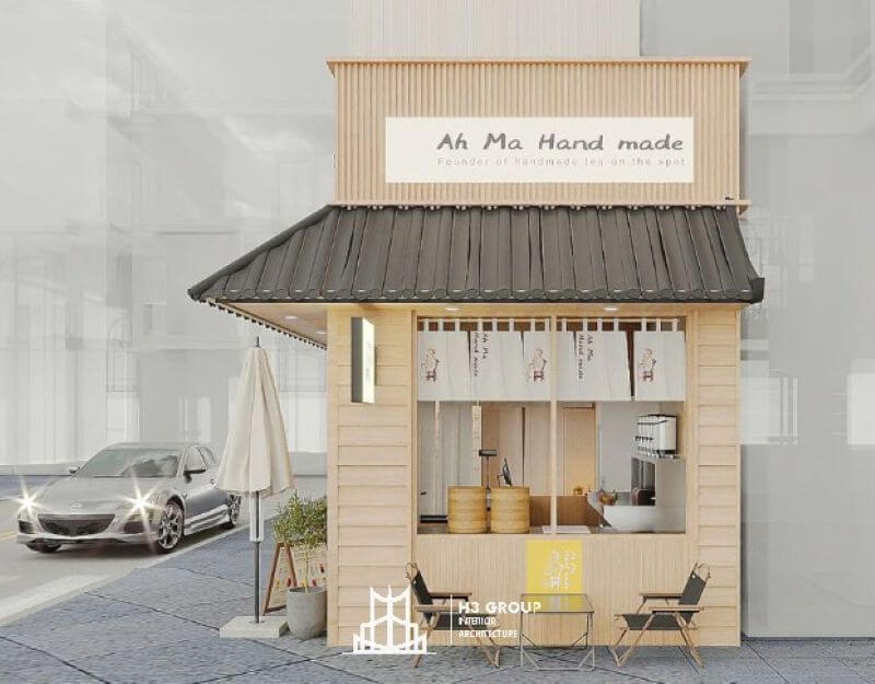 Quán cafe take away Ah Ma Hand Ma gây ấn tượng với thiết kế logo, tên quán in trên chất liệu vải linen mang đậm phong cách Nhật Bản