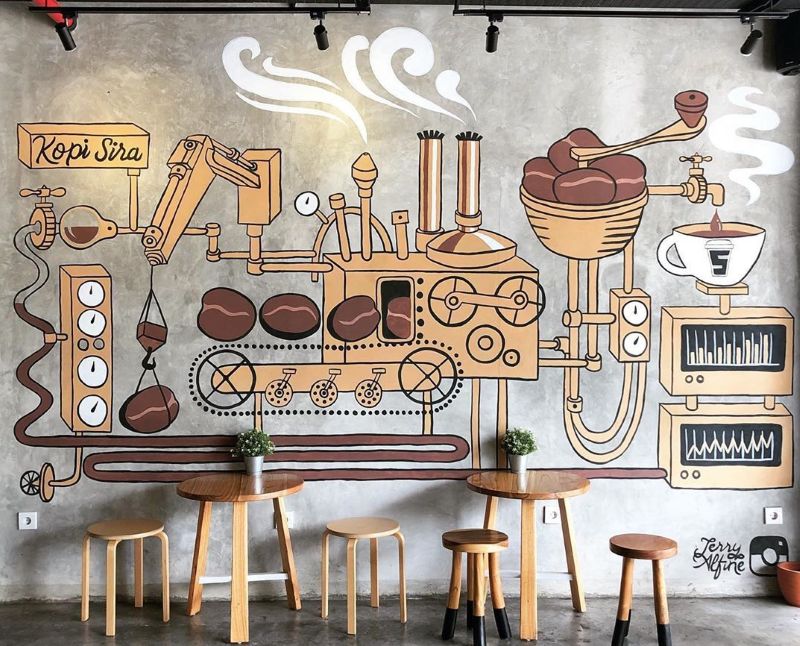 Mural painting mang lại cá tính riêng, thể hiện rõ phong cách và concept mà quán muốn truyền tải 