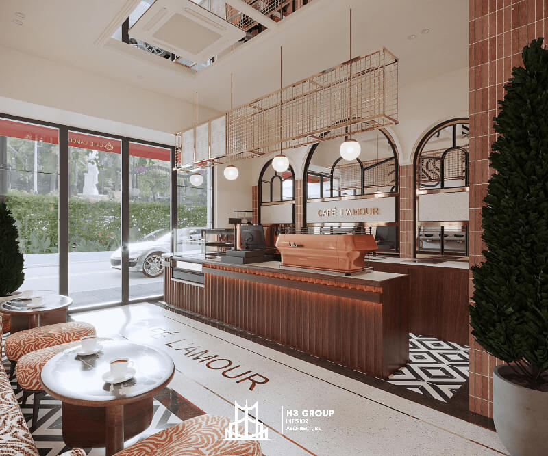 Mẫu cafe có lối cổ điển châu Âu, sử dụng nội thất hiện đại, được decor khéo léo - rút ngắn ngân sách nội thất.