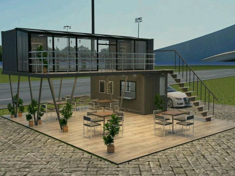 Quán cafe khung thép 2 tầng có cấu tạo khá đơn giản giúp rút ngắn thời gian thi công  