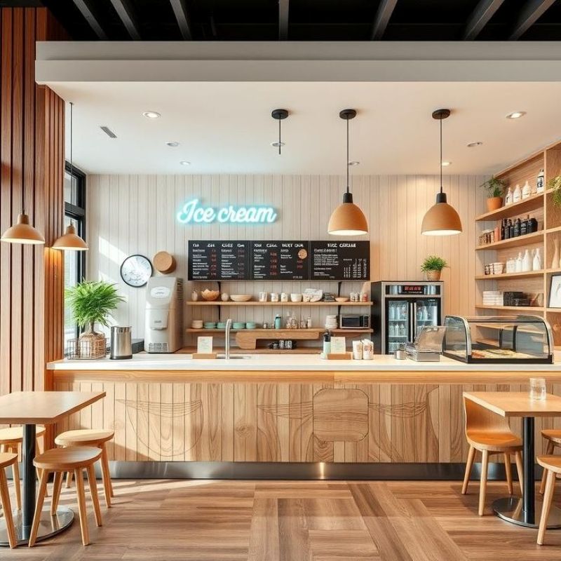 Quầy bar sử dụng gỗ sồi sáng màu, tạo điểm nhấn nổi bật và thu hút ánh nhìn, đồng thời mang đến cảm giác rộng rãi và thoáng đãng cho không gian  