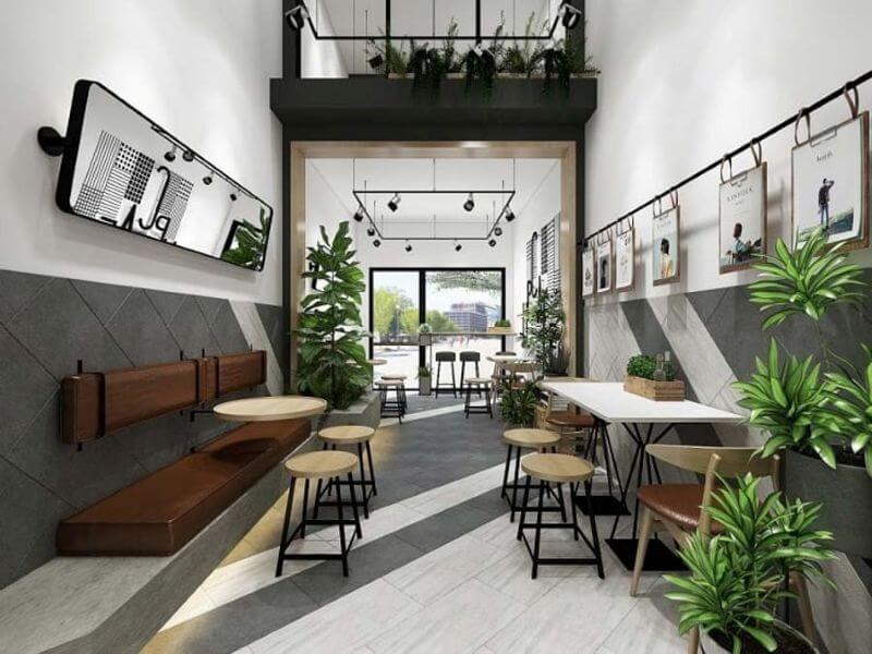 Quán được thiết kế thông minh và hiện đại, tận dụng tối đa ánh sáng tự nhiên và không gian hẹp