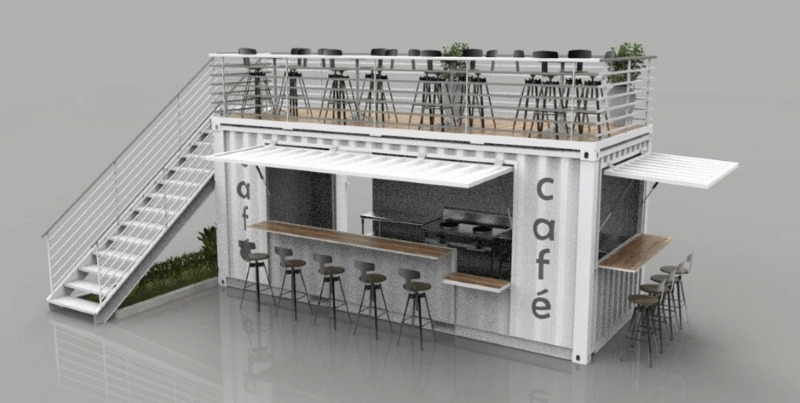 Quán cafe khung thép container 2 tầng giúp chủ đầu tư tiết kiệm đáng kể chi phí xây dựng và thời gian hoàn thiện 