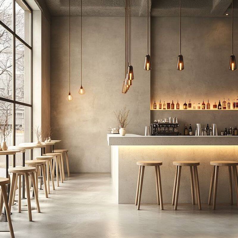 Những đường thẳng, bề mặt phẳng và hình khối rõ nét của quầy bar tạo nên cá tính hiện đại