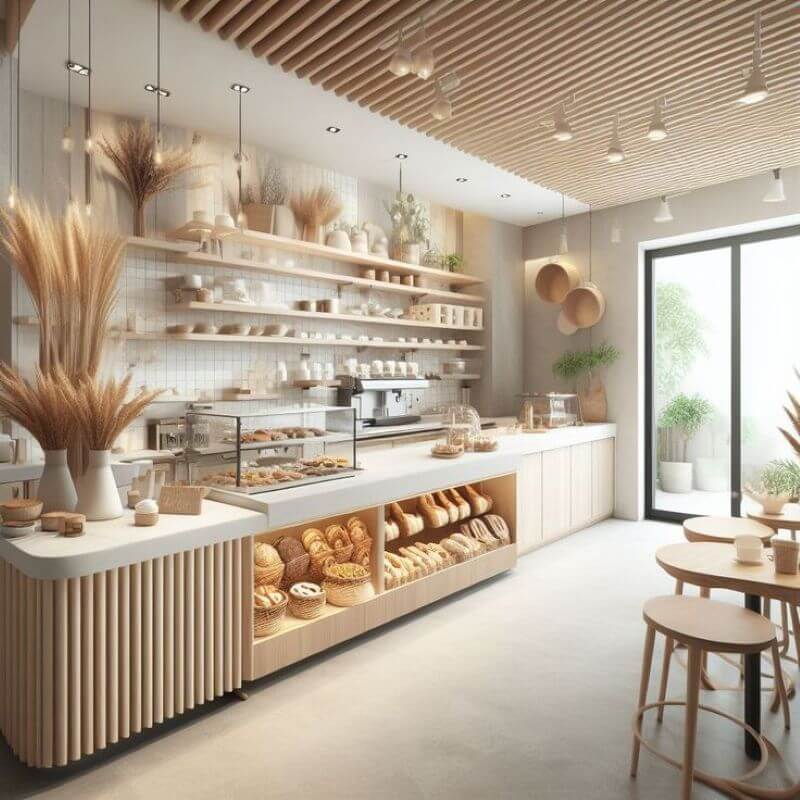 Thiết kế quầy bar sử dụng gỗ tần bì màu be nhạt, mang đến cảm giác hiện đại, tối giản và sạch sẽ, phù hợp với những không gian tinh tế và trang nhã  