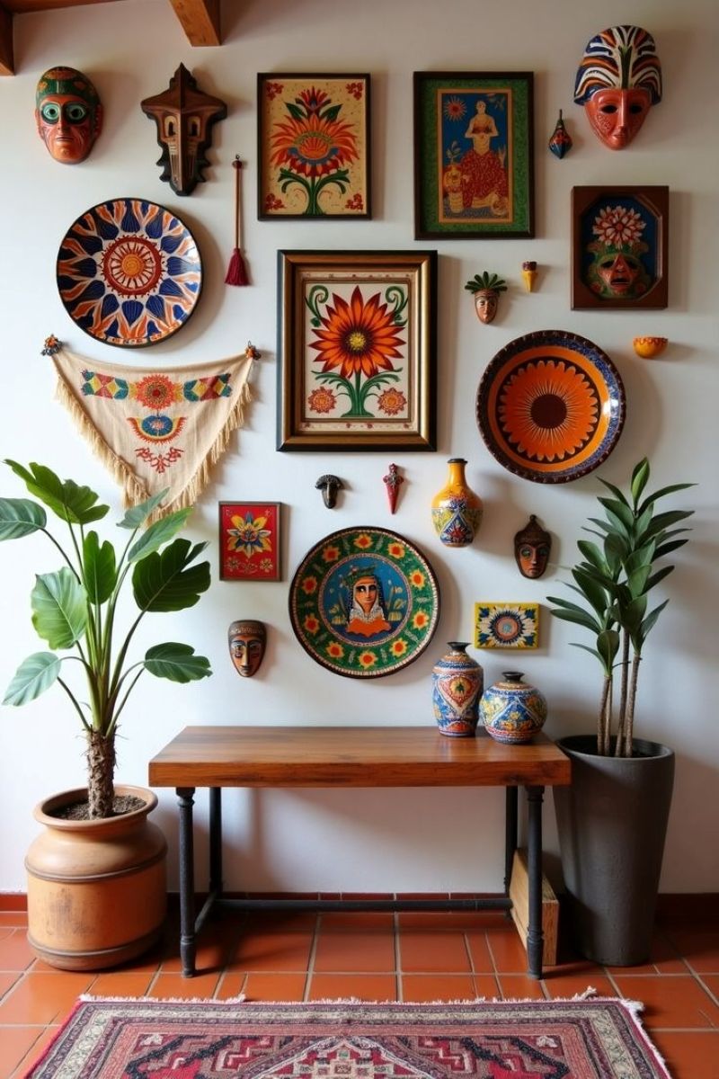 Treo các bộ sưu tập đĩa gốm trên tường giúp lấp đầy khoảng trống, phá vỡ sự đơn điệu và tạo hiệu ứng trang trí sinh động cho quán 