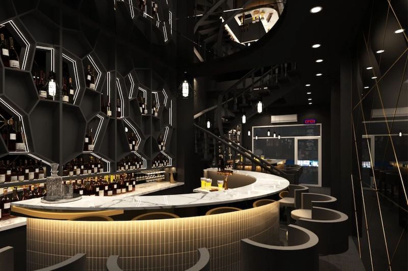 Quầy bar phá cách với hệ đèn LED viền tạo hiệu ứng ánh sáng ấn tượng, thu hút mọi ánh nhìn