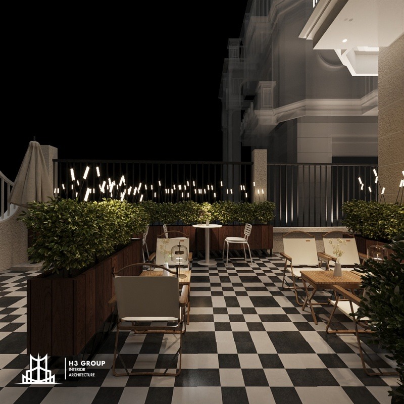 Với diện tích 200m2, quán cà phê sân vườn tạo ra một không gian ngoài trời thoáng đãng, lý tưởng để thư giãn