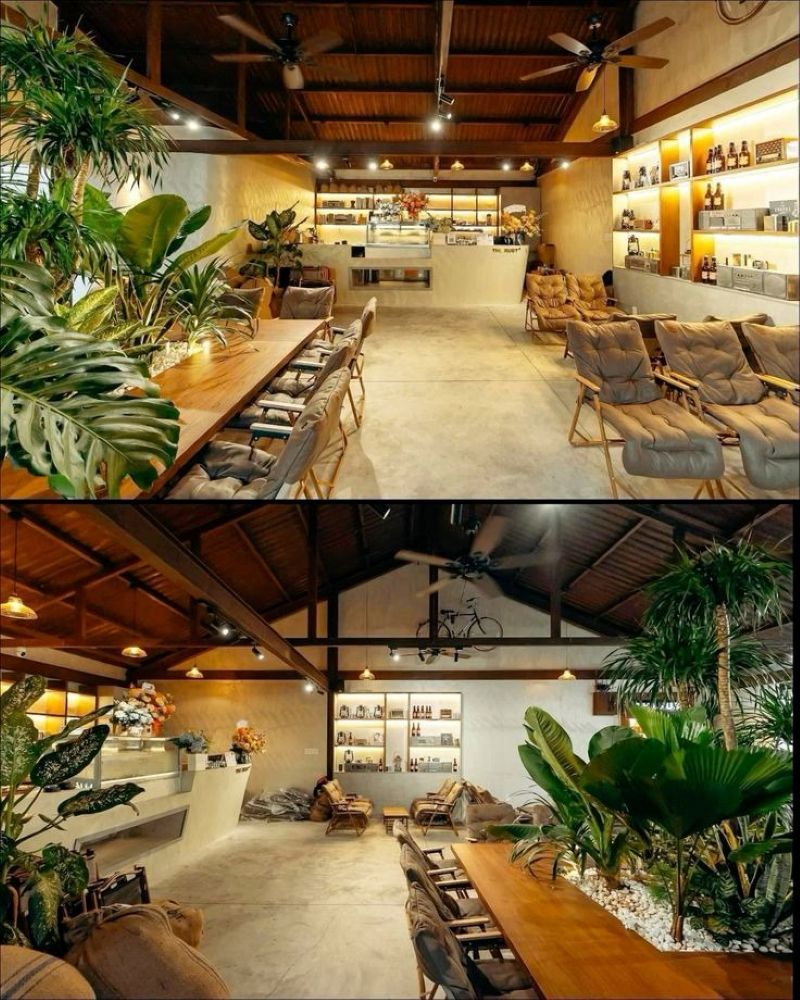 Cây khổ lớn mang lại cảm giác gần gũi với thiên nhiên, tạo không khí thoáng đãng và dễ chịu cho khách khi ngồi thưởng thức cà phê 