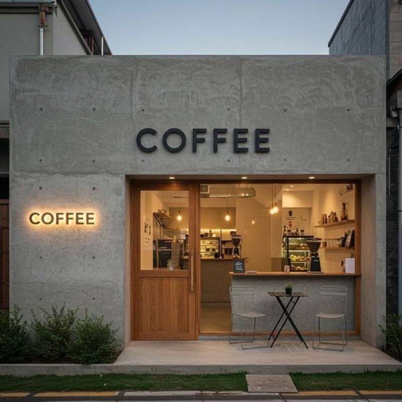 Thiết kế quán cafe phong cách Industrial với những mảng tường bê tông thô lớn không chỉ tạo điểm nhấn mà còn tiết kiệm chi phí thi công 