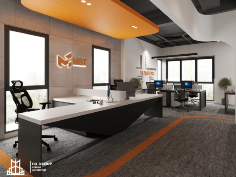 Dự án văn phòng IT MST được thiết kế theo phong cách hiện đại, bố trí nội thất đơn giản nhưng tiện nghi