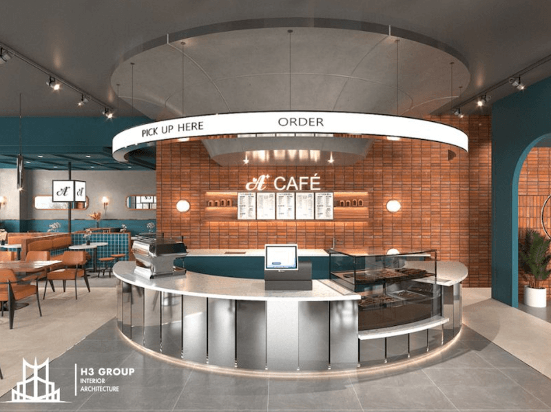 Với thiết kế 360 độ quầy bar chữ O giúp tối đa hóa không gian sử dụng mà vẫn đảm bảo tính thẩm mỹ