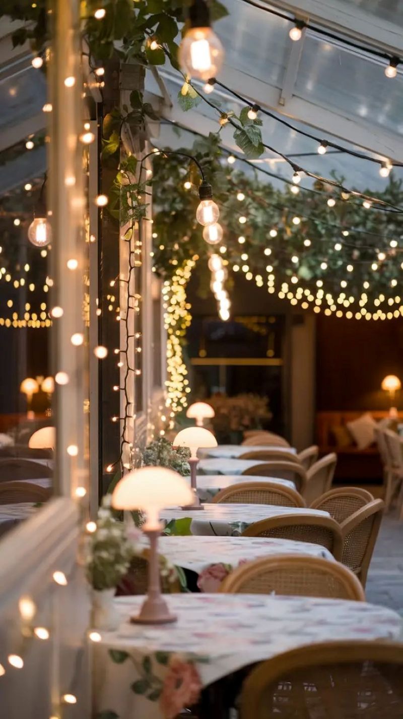 Ánh sáng dịu nhẹ từ đèn dây tạo cảm giác thư giãn, khiến khách hàng muốn ngồi lại lâu hơn để thưởng thức cà phê 